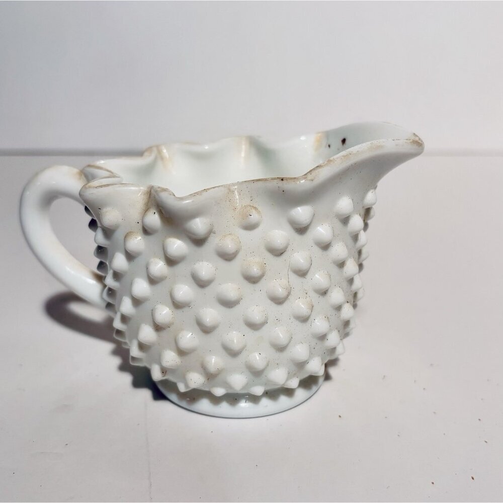 Vintage Old Fenton Milk Glass Hobnail Star Top Sugar and Creamer Set - Picture 2 of 9
